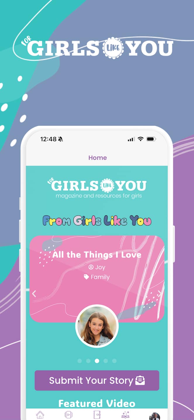 or Girls Like You app home screen showing a featured reader story and Submit Your Story button